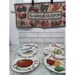 VTG 6pc Sakura Farmstand Plates 8.25” David Carter Brown 90's & 33" Table Runner